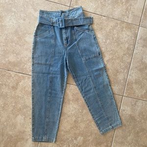High Waisted Belted Light Blue Denim Jeans, Size Small fits size 1-3